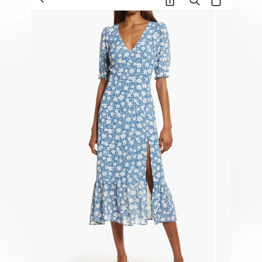 Reformation Nantes Blue and White Floral Midi Dress - Picture 1 of 6